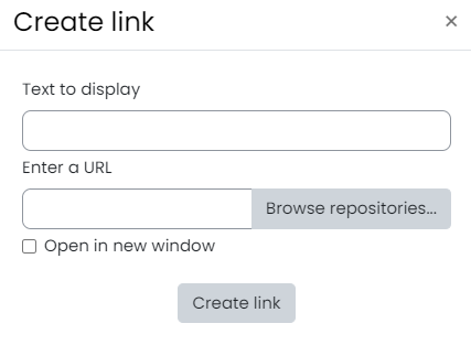 screenshot showing create link pop up window with correct settings