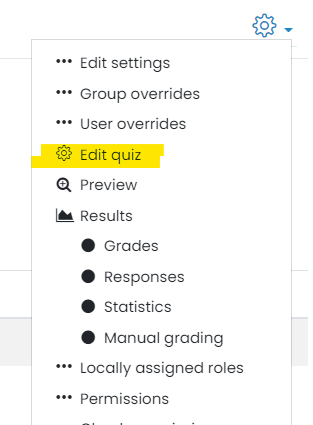 edit quiz in menu. 