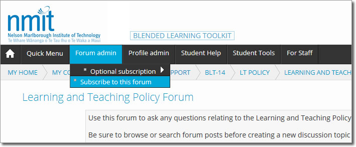 forum subscription via menu bar