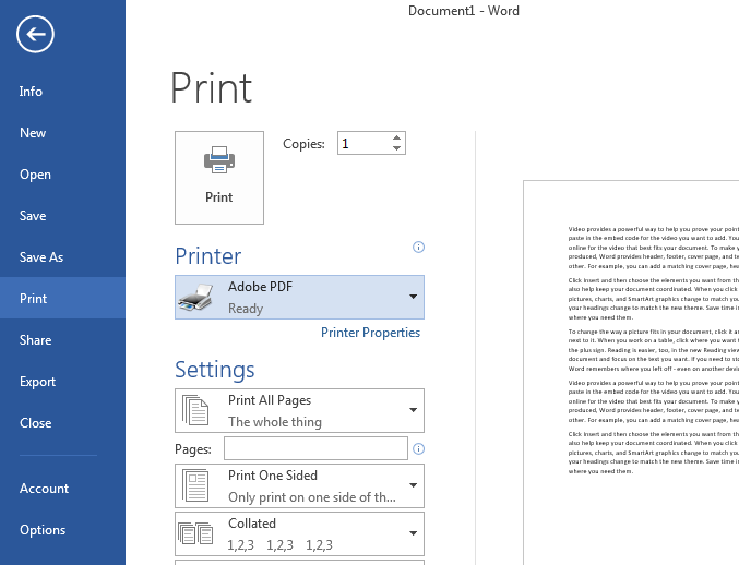 How to print Word as PDF